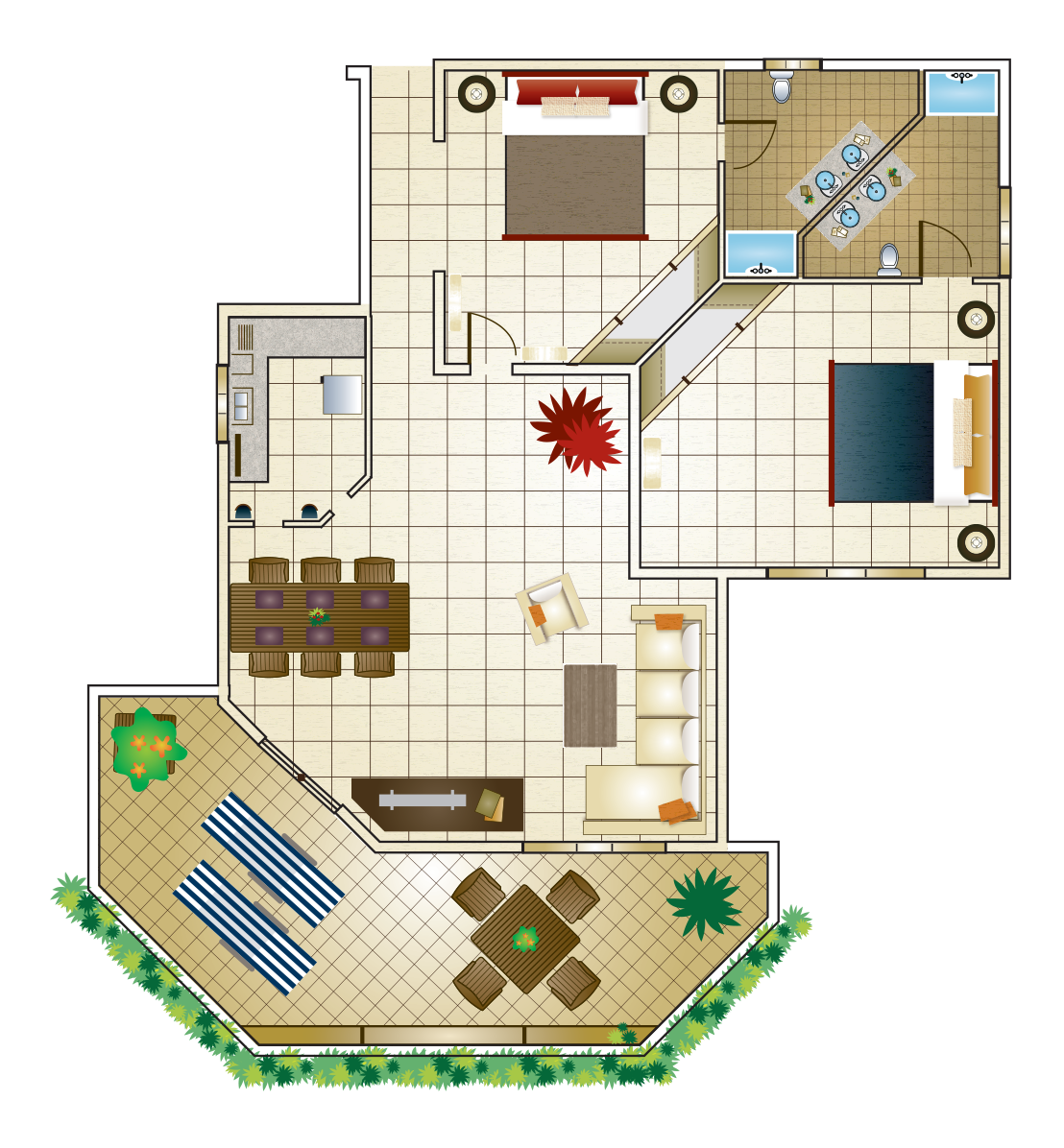 Crown Suites 2-bedroom suite floor plan